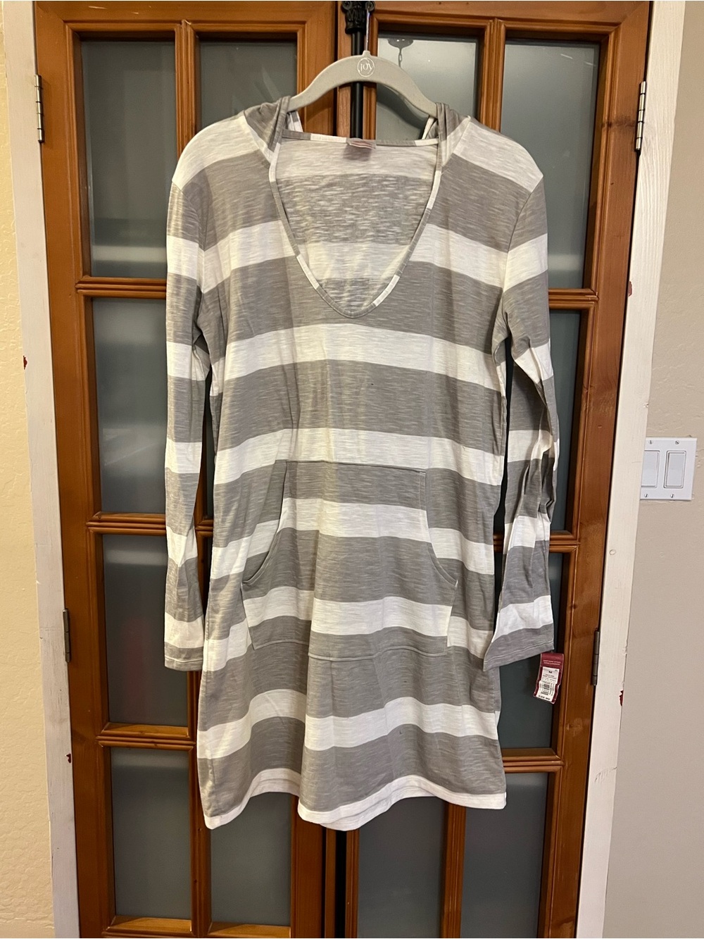 Merona Gray and White Striped Hooded Tunic